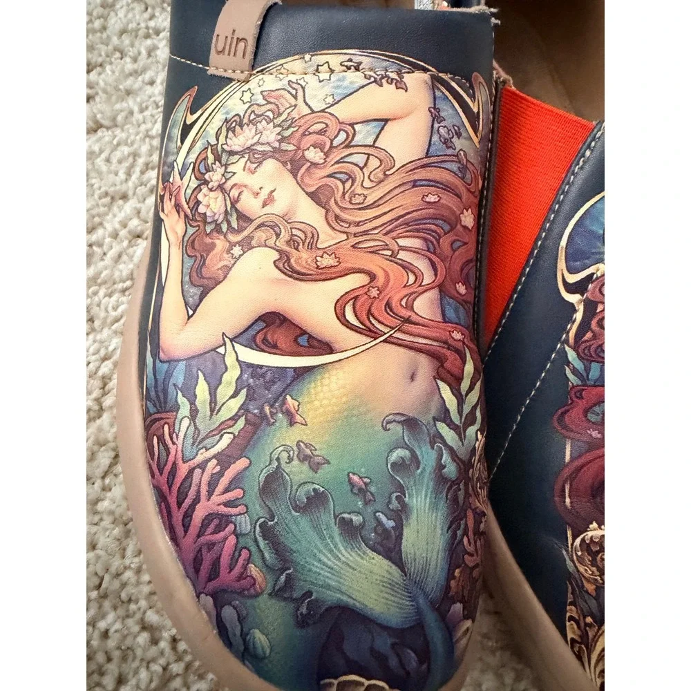 UIN The Little Mermaid Toledo I Women Slip‎ On Shoes Navy Blue Art Nouveau 10.5